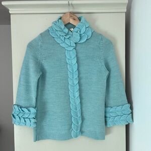 Anthropologie Moth Robin’s Egg Blue Cardigan with Petal Details